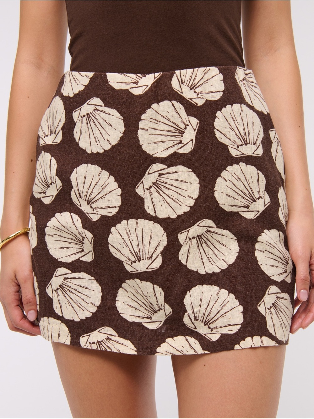 Abercrombie & Fitch Scarlett Linen Mini Skort size Medium in Brown/Ivory Shell